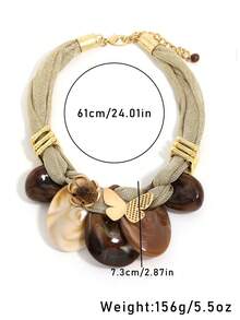 Kalung Liontin Resin Gaya Boho yang Berlebihan, Kalung Rantai Tebal Nuansa Liburan, Aksesori Elegan dengan Warna Alami. - Unta - View 3