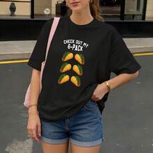 Camiseta negra con estampado de tacos y texto Check out my 6 pack para uso casual - Negro - Ver 3