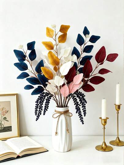 1pc/7pcs/12pcs Artificial Eucalyptus Leaves, Realistic Greenery, Suitable For DIY Floral Wall, Scene Decoration, Living Room Bedroom Vase Flower Arrangement, Wedding Party Decor, Desktop Decoration. Suitable For Autumn/Winter Decor, Can Be Used Indoors, Home, Kitchen, Wedding, Dining Table Center, Office, Garden, Outdoor Decoration.