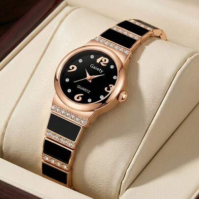 1件装女士石英表，时尚、优雅、轻奢，水钻点缀的简约混合刻度表盘，适合日常佩戴、派对装饰或情人节周年纪念日，也是送给朋友和母亲的各种节日礼物。