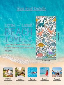 1pc Cartoon Dinosaur & Leaf Print Children's Beach Towel, Super Absorbent Large Beach Blanket, Suitable For Beach, Pool, Travel, Camping, Yoga, Available In Multiple Sizes - Multicolor - View 14