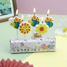 5pcs Creative Cartoon Bee Candles, Cake Decoration Cute Smiling Face Sun Candles, Flower Candles, Birthday Celebration Baking Plug-Ins - View 5