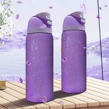 OwaIaDiamond Violet 240Z/710ml 户外运动水壶，双层真空保温便携式饮水杯，旅行冰咖啡杯，夏季饮水用具，配有手柄和吸嘴，非常适合旅行、居家和办公使用。 - 紫色 - 查看 4