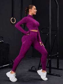 Seamless Zip-Up Tracksuit With Thumb Holes - [Purple] - View 4