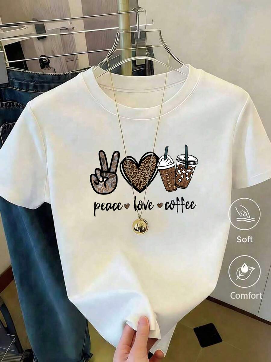 Women's Casual Shirt Print T-Shirt, Short Sleeve And Round Neck, Local Spring/Summer Urban Fashion. - Putih - View 1