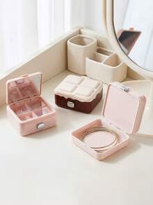 Cream Cake Style Portable Jewelry Box With Mirror, Mini Travel Jewelry Storage Case, Cute Double-Layer Convenient Large Capacity Compartment For Earrings, Necklaces, Rings, Compact & Elegant Design, Ideal Gift For Girls - Multicolor - View 4