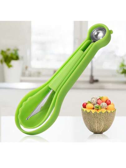 2-In-1 Watermelon Baller Set, Fruit Carving Knife Shape And Sculpting Tool, Watermelon Baller (Green)