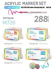 9-Color Set, New 288-Color Professional Set, 207-Color Direct Liquid Acrylic Paint Markers, Soft Tip Large Capacity Ink, Uniform Color, Odorless, Opaque, Suitable For Stone, Glass, Ceramic, Easter Eggs, Metal, Woodcraft Stationery, Student Watercolor Pens, Dual-Tip Oil-Based Markers For Art Students, Paintbrushes For Elementary School Drawing Books, DIY Creation, Suitable For School Art Supplies, Back-To-School Essential - Sets - View 6