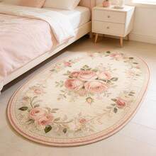 1pc Bohemian Floral Oval Rug, Boho Style Carpet, Pattern Rug, Versatile Fashion Creative Home Decor Rug, Suitable For Living Room, Bedroom, Entryway, Kitchen, Bathroom, Gaming Room, Study - Multicolor - View 1