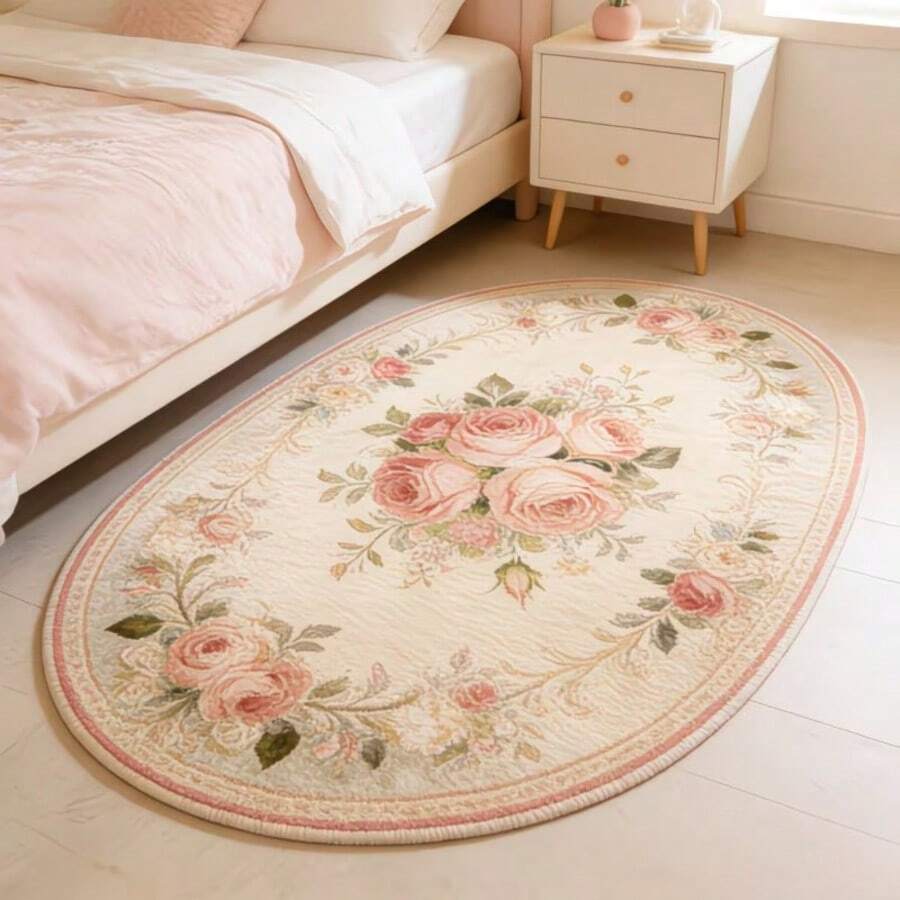 1pc Bohemian Floral Oval Rug, Boho Style Carpet, Pattern Rug, Versatile Fashion Creative Home Decor Rug, Suitable For Living Room, Bedroom, Entryway, Kitchen, Bathroom, Gaming Room, Study - Multicolor - View 1