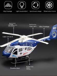 Alloy Die-Cast Military Helicopter Toy With Lights & Sounds, Rotating Propeller, Suitable For Children 3+ Years Old - Multicolor - View 2