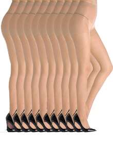 5/10双装女士超薄透明连裤袜 - 透气舒适，纯色/黑色，适合春夏穿着，0D，过膝长筒袜，舒适保暖 - 彩色 - 查看 10