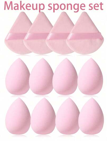 12/1pc Makeup Sponge Set Includes 8 Round Makeup Sponges + 4 Velvet Powder Puffs, Reusable Makeup Sponges, Multi-Functional Makeup Tools, Makeup Sponges For Dry & Wet Use, Blush Puff, Loose Powder Puff, Suitable For Liquid Foundation, BB Cream, Concealer, Face Cream, Foundation, Suitable For All Skin Types