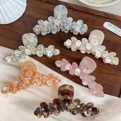 1 chiếc kẹp tóc hình hoa lớn 13CM bằng nhựa acetate, kẹp hàm cao cấp đính kim cương, phụ kiện tóc búi cao dành cho nữ.