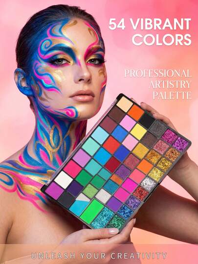 54-Color Face Painting Set, Multi-Color Watercolor Paints, Colores Para Pintar, Manualidades, Pintura, Suitable For Painting, Art Drawing, Parties, Halloween, Christmas, Easter, Cosplay, Stage Performances, Masquerade Balls And Various Festive Events, Sports Event Makeup, Gift Giving, School And Office Supplies