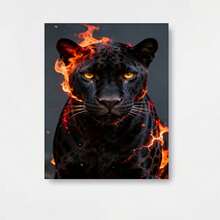1 Póster de Pantera Negra en Llamas - Marco de Madera Sólida, Impresión Moderna Retro de Pantera, Lienzo Envoltorio Adecuado para Sala, Dormitorio, Decoración de Casa de Campo - Listo para Colgar, Regalo para Fiestas (Navidad, Día de la Madre), 2D Plano - Enmarcado - Ver 1