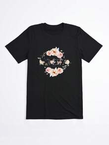Camiseta negra con estampado floral y texto para mujer estilo casual verano - Negro - Ver 2