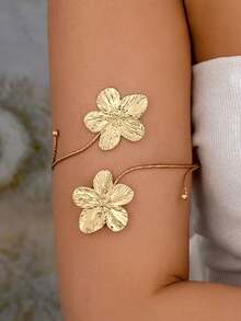 1pc Bohemian Style Exaggerated Floral Minimalist Vintage Metal Cuff Bracelet For Women, Suitable For Vacation, Daily Wear, And Gift - Flower Armband - View 7