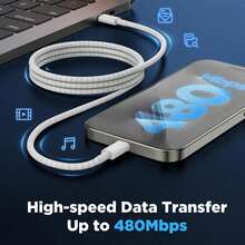 3条60W USB C 转 C 数据线，兼容 17 16 15 充电线，Type-C 转 C 快速充电线，适用于 17 16 15/Pro/Pro Max/Plus/Pro Air/Air/Mini 以及 Galaxy 平板电脑/笔记本电脑等。 - 白色 - 查看 6