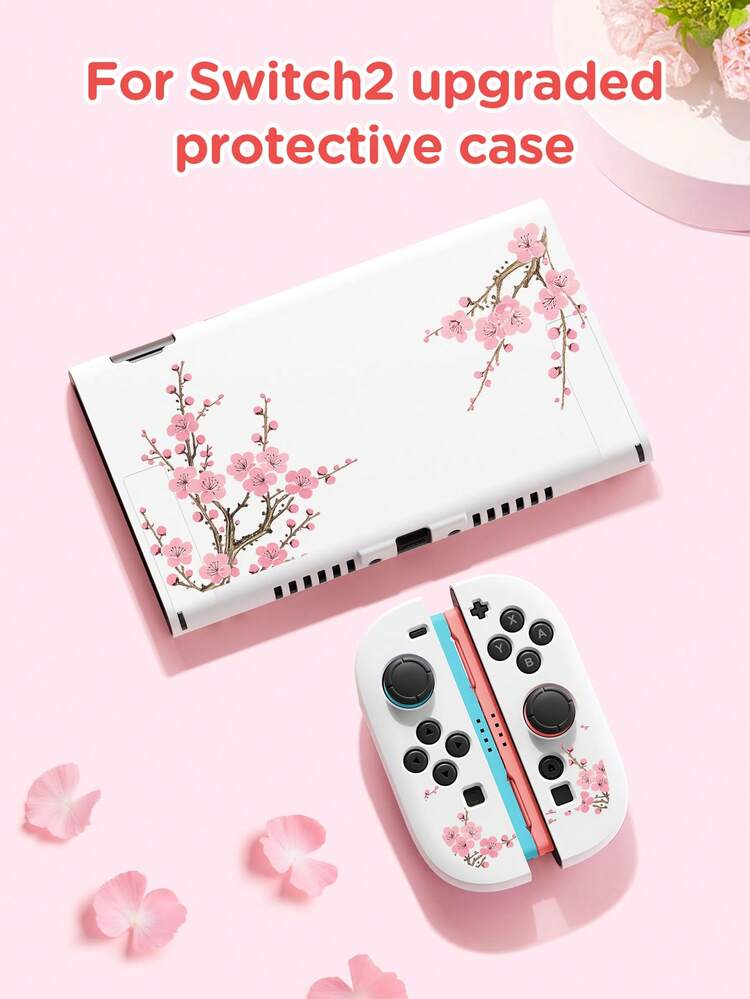 1pc Pink Sakura Design Protective Case Compatible With Nintendo
