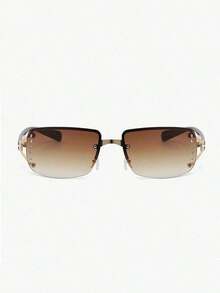 1 Pair Of Women's Square Wraparound Transparent Silver Mirrored Y2K Style Sport-Chic Fashion Glasses, Suitable Daily Wear And Music Festivals Preppy Style Back To School - 棕色 - 查看 3