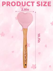 Personalized Pink Heart-Shaped Silicone Spatula, Customizable Name/Text/Logo, Fun Wooden Spoon Set, Personalized Silicone Spoon, Unique Heart-Shaped Design With Wooden Handle, Non-Stick And Heat-Resistant, Suitable For Stirring, Baking, Cooking, Etc., Personalized Home Kitchen Supplies, The Best Gift Choice For Her. - Pink - View 2