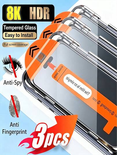 Privacy Phone Screen Protector 3pcs Dust-Proof Design For Fast Adhesion, Anti-Peeping Protection, High-Hardness Tempered Glass Screen Protector With Excellent Scratch And Wear Resistance, Suitable Compatible With Iphone 17e/17 Pro Max/17 Pro/17Air/17/16 Pro Max/16 Pro/16 Plus/16/15 Pro Max/15//14/13/12 And Other Models Mother's Day Gift