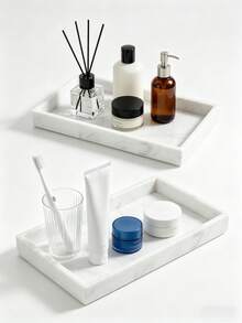 2pcs Marble Pattern Bathroom Tray, Made Of Silicone Material, Suitable For Bathroom, Bathtub, Kitchen Sink And Student Supplies, Ideal For Valentine's Day, Teacher's Day, Mother's Day, Bedroom Decor, Living Room Decor, Kitchen Decor - Multicolor - View 2