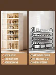 3/6/9-Layer Foldable Shoe Rack Suitable For Wardrobe Entrance. Stackable Transparent Shoe Storage Box With Lid. Large Shoe Rack With Door Height. Plastic Storage Cabinet Easy To Assemble - View 7