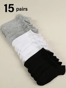 15 Pairs Unisex Solid Black, White, Grey Fashion Simple Breathable Moisture-Wicking Short Socks, Comfortable Athletic Casual Invisible Socks, Suitable For All Seasons - Multicolor - View 8