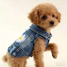 Áo khoác gile denim Daisy cho chó nhỏ, quần áo cho chó con giống Poodle Teddy Bear, trang phục thú cưng mùa xuân thu. - Màu xanh lam - Xem 4