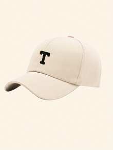 1 pieza Gorra de béisbol con parche de alfabeto de chenilla de 26 letras, gorra casual ajustable tipo papá para uso diario, viajes y atuendos casuales - blanquecino - Ver 9