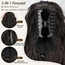 BINF Water Wave Human Hair Ponytail Clip-In Hair Extension 8-24 Inches Real Hair Ponytail Extension For Women Daily And Party Use Easy To Wear - Natural Black - View 3
