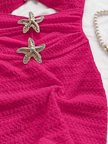 Mono de mujer con decoración de estrella de mar hueca, adecuado para fiesta y uso en casa - Rosa Fucsia - Ver 3