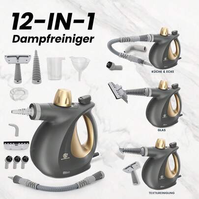 SUPERLEX Handheld-Dampfreiniger, Leistung 1050 Watt, schnelle Erwärmung, mit 9 Zubehörteilen ausgestattet, mit Verschluss und Schutzhaube, portabler Dampfreiniger, geeignet für Teppiche, Autos, Böden, Fenster und Sofas