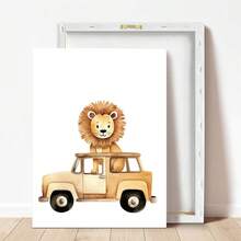 1件裝裱畫布牆飾，兒童房裝飾，動物與汽車主題，叢林動物與汽車主題兒童房裝飾，男孩狩獵主題兒童房裝飾，交通主題兒童房藝術，兒童房海報，嬰兒房裝飾，學校與教育裝飾，遊戲室裝飾，托兒所裝飾，嬰兒禮物，兒童禮物，派對裝飾，防水海報 - 彩色 - 查看 4