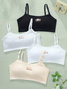 4pcs/Set Solid Color Girls Adjustable Strap Casual Comfortable Sports Bra Tops - Multicolor - View 1