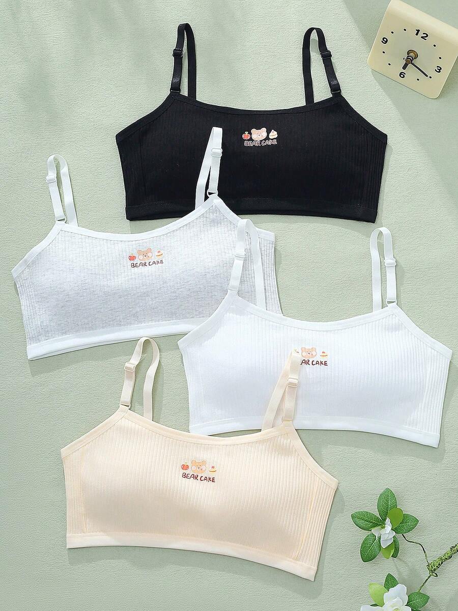 4pcs/Set Solid Color Girls Adjustable Strap Casual Comfortable Sports Bra Tops - Multicolor - View 1