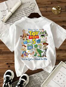 Disney "Toy Story 5" Themed Cartoon Print, Casual Short-Sleeved T-Shirt, Fashionable And Comfortable For Spring And Summer Wear, Perfect As A Festive Gift. - trắng - Xem 3