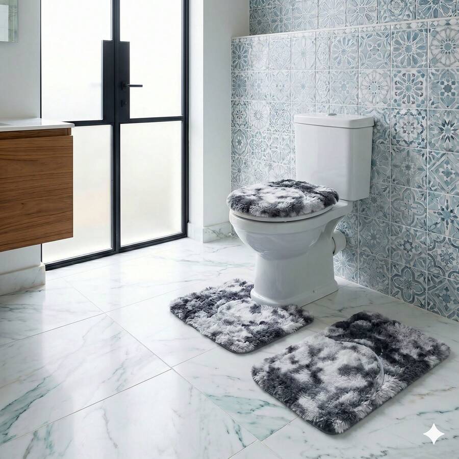 3-Piece Set Of High Pile Bath Mat. - Dark Grey - View 1