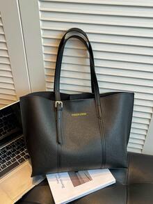 Large Capacity Handbag For Women, New Minimalist Fashion Versatile Commuter Shoulder Tote Bag - Black - View 8