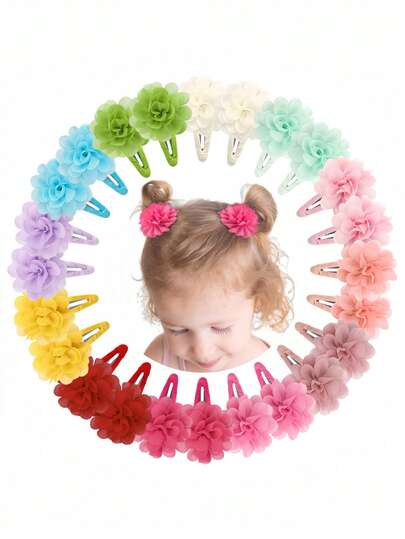 24pcs Chiffon Flower Hair Bow Clips For Children, Hairpins For Girls With Fine Hair, Daily Hair ,Adorable Flower-Shaped Hair Clips That Prevent Slipping, Perfect For ' Everyday Styling And A Great Gift Option