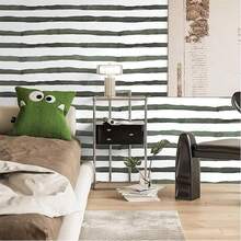 1 cuộn giấy dán tường đen dày, giấy dán tường kẻ sọc bóc sẵn, giấy dán tường vinyl tự dính màu ô liu/trắng hiện đại có thể tháo rời. - Xanh đậm - Xem 4