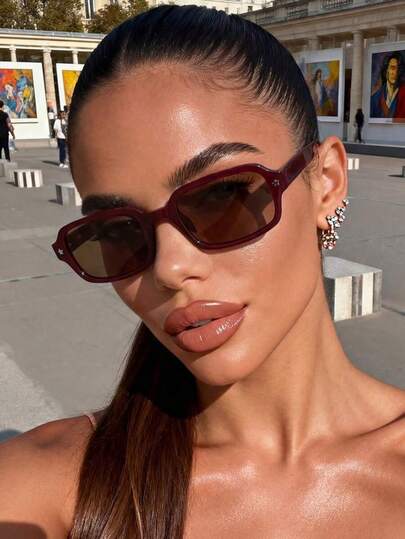 1 Pair Unisex Rectangular Small Frame Personalized Five-Pointed Star Decor Fashion Glasses, Versatile Streetwear Style, Timeless, Suitable For Daily Life, Rave Parties, Music Festivals, Street Photography, Weekend Outfits, Family Outings, Etc.