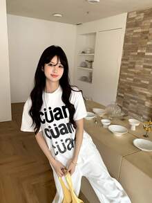 Cotton Short-Sleeved Summer New Printed Tops Fashion Loose T-Shirts - White - View 3