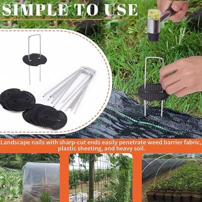200pcs Gardening Fixing Nails With 1pc Pickup Hook, 6 Inch Galvanized Landscape U-Shaped Pins For Ground Fixing Of Obstacles, Lawn Fabrics, Decorations