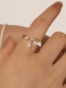 EleRunis 1 chiếc nhẫn bạc 925 cổ điển đính pha lê và kim cương, kiểu dáng tua rua, có thể điều chỉnh kích thước, dành cho con gái, thể hiện tình yêu của con gái với mẹ, thích hợp làm nhẫn cưới hoặc nhẫn đính hôn. - Vàng - Xem 6