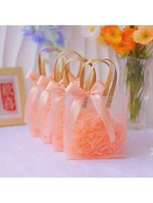 6 túi quà PVC mờ trong suốt kèm nơ ruy băng satin màu xanh ô liu, túi đựng quà tối giản, thích hợp cho sinh nhật, đám cưới, tiệc cô dâu, quà cảm ơn và các bữa tiệc ngày lễ. - Nhiều kiểu dáng - Xem 3