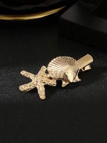 3Pcs/1Pc Marine - Style Starfish/Seashell Hair Clip Set, Light Luxury Shiny Style, Daily/Party/Vacation Hairstyle Accessory - Gold - View 5