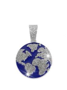 Bộ dây chuyền và đồng hồ Hip Hop Blue Drip Oil Earth, mặt dây chuyền đính đá toàn bộ, dây xích Cuban, phong cách đường phố dành cho rapper, quà tặng dự tiệc, quà sinh nhật cho bạn bè và gia đình. - Màu xanh lam - Xem 13